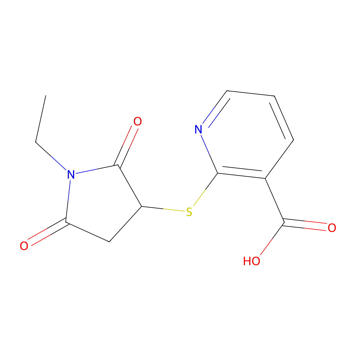2-((1-Ethyl-2,5-dioxopyrrolidin-3-yl)thio)nicotinic acid molecular structure, CAS 514183-34-7