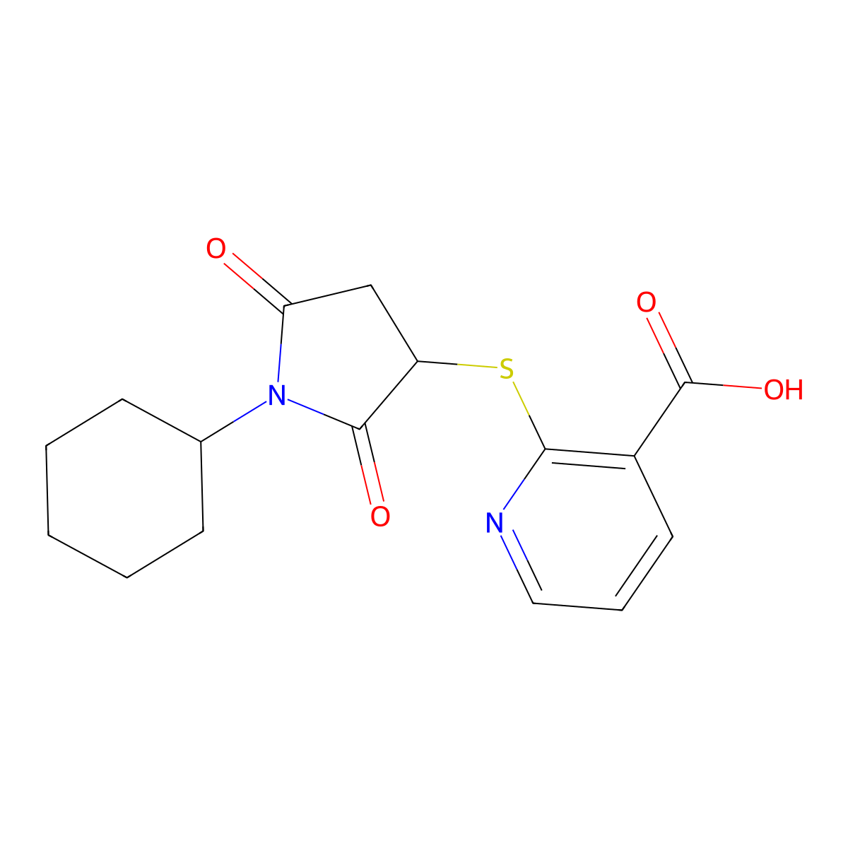 2-((1-Cyclohexyl-2,5-dioxopyrrolidin-3-yl)thio)nicotinic acid molecular structure, CAS 514183-40-5