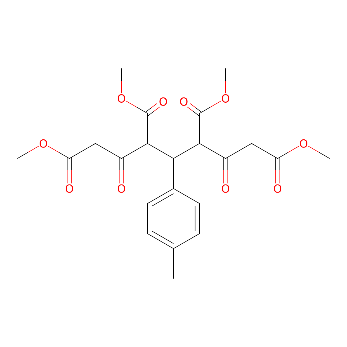 Tetramethyl 2,6-dioxo-4-(p-tolyl)heptane-1,3,5,7-tetracarboxylate molecular structure, CAS 514183-81-4