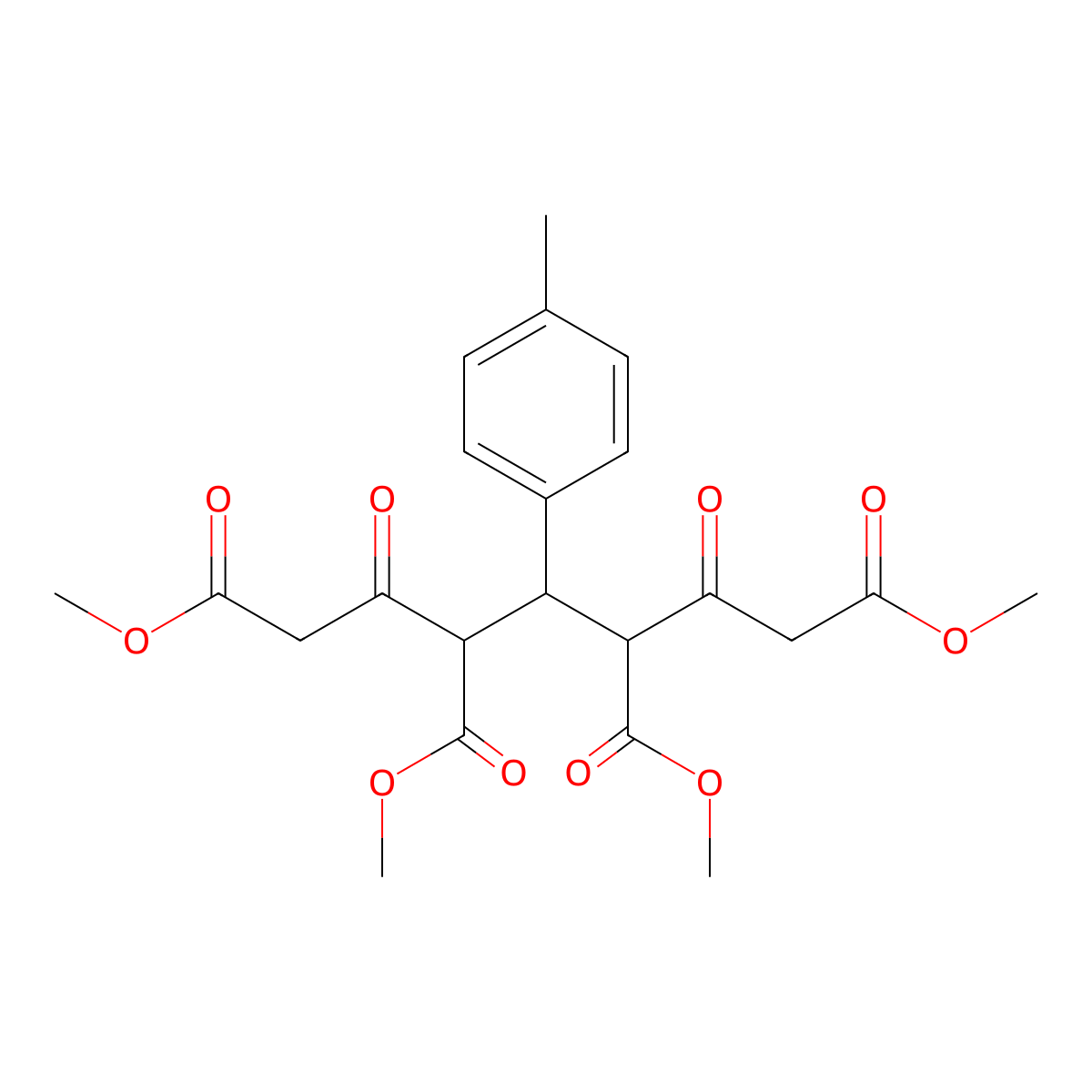 Tetramethyl 2,6-dioxo-4-(p-tolyl)heptane-1,3,5,7-tetracarboxylate molecular structure, CAS 514183-81-4
