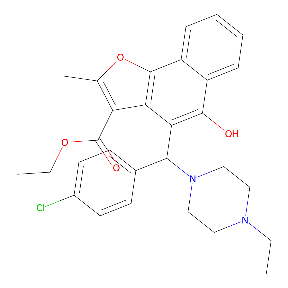 Ethyl 4-[(4-chlorophenyl)(4-ethylpiperazin-1-yl)methyl]-5-hydroxy-2-methylnaphtho[1,2-b]furan-3-carboxylate molecular structure, CAS 514185-44-5