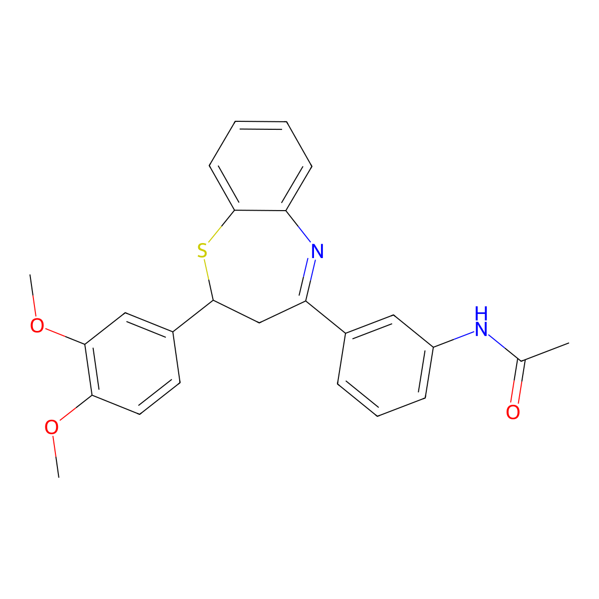N-{3-[2-(3,4-dimethoxyphenyl)-2,3-dihydro-1,5-benzothiazepin-4-yl]phenyl}acetamide molecular structure, CAS 514185-94-5