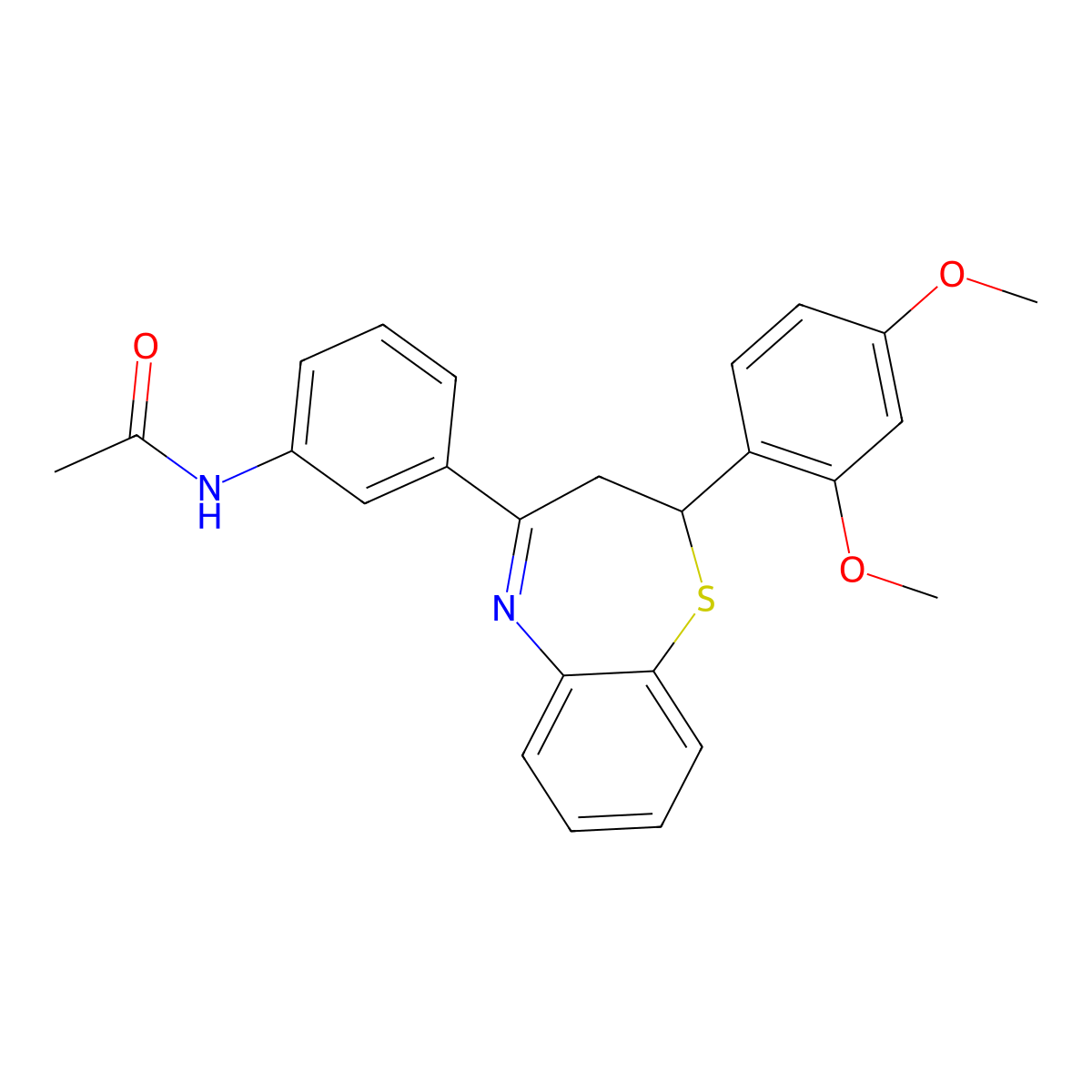 N-{3-[2-(2,4-dimethoxyphenyl)-2,3-dihydro-1,5-benzothiazepin-4-yl]phenyl}acetamide molecular structure, CAS 514185-96-7