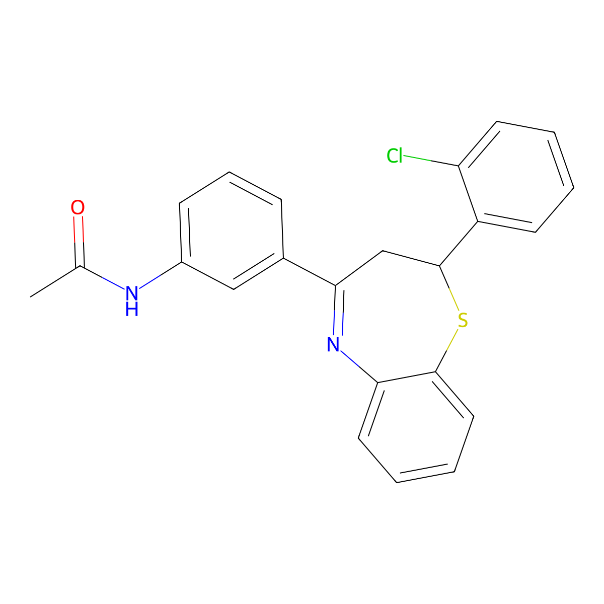 N-{3-[2-(2-chlorophenyl)-2,3-dihydro-1,5-benzothiazepin-4-yl]phenyl}acetamide molecular structure, CAS 514186-00-6