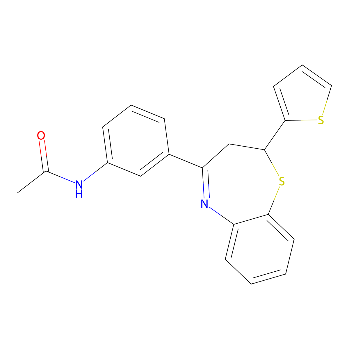 N-[3-(2-thiophen-2-yl-2,3-dihydro-1,5-benzothiazepin-4-yl)phenyl]acetamide molecular structure, CAS 514186-06-2
