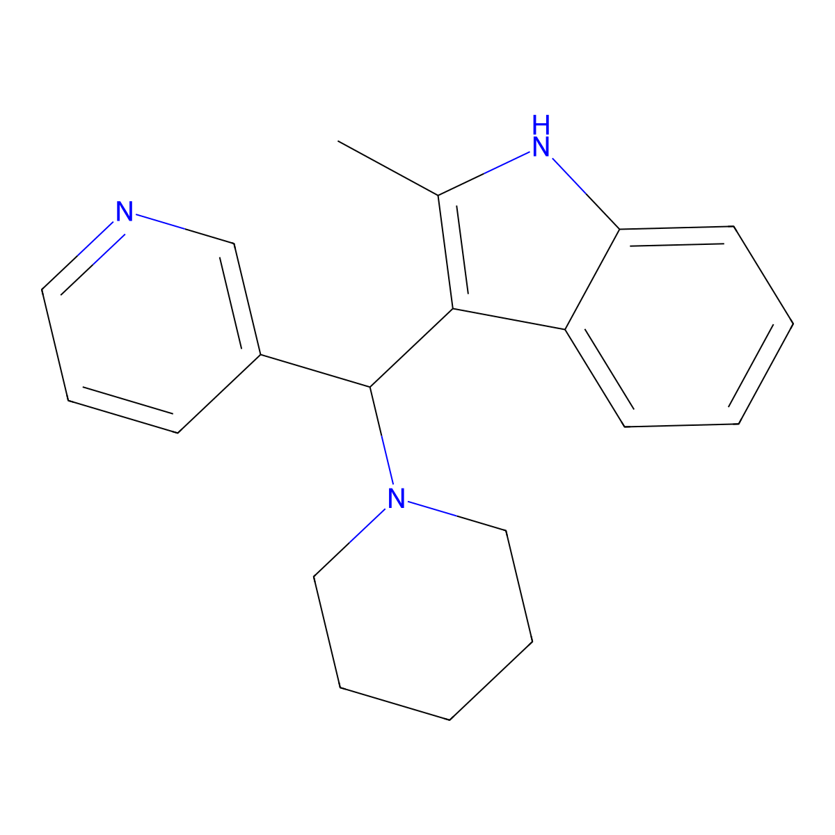 2-methyl-3-(piperidin-1-yl(pyridin-3-yl)methyl)-1H-indole molecular structure, CAS 514186-24-4
