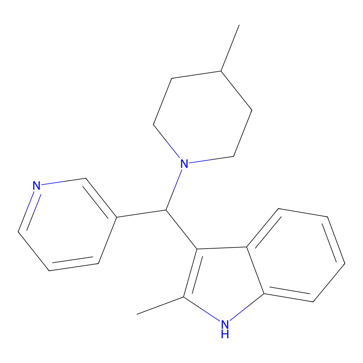 2-methyl-3-[(4-methylpiperidin-1-yl)(pyridin-3-yl)methyl]-1H-indole molecular structure, CAS 514186-26-6