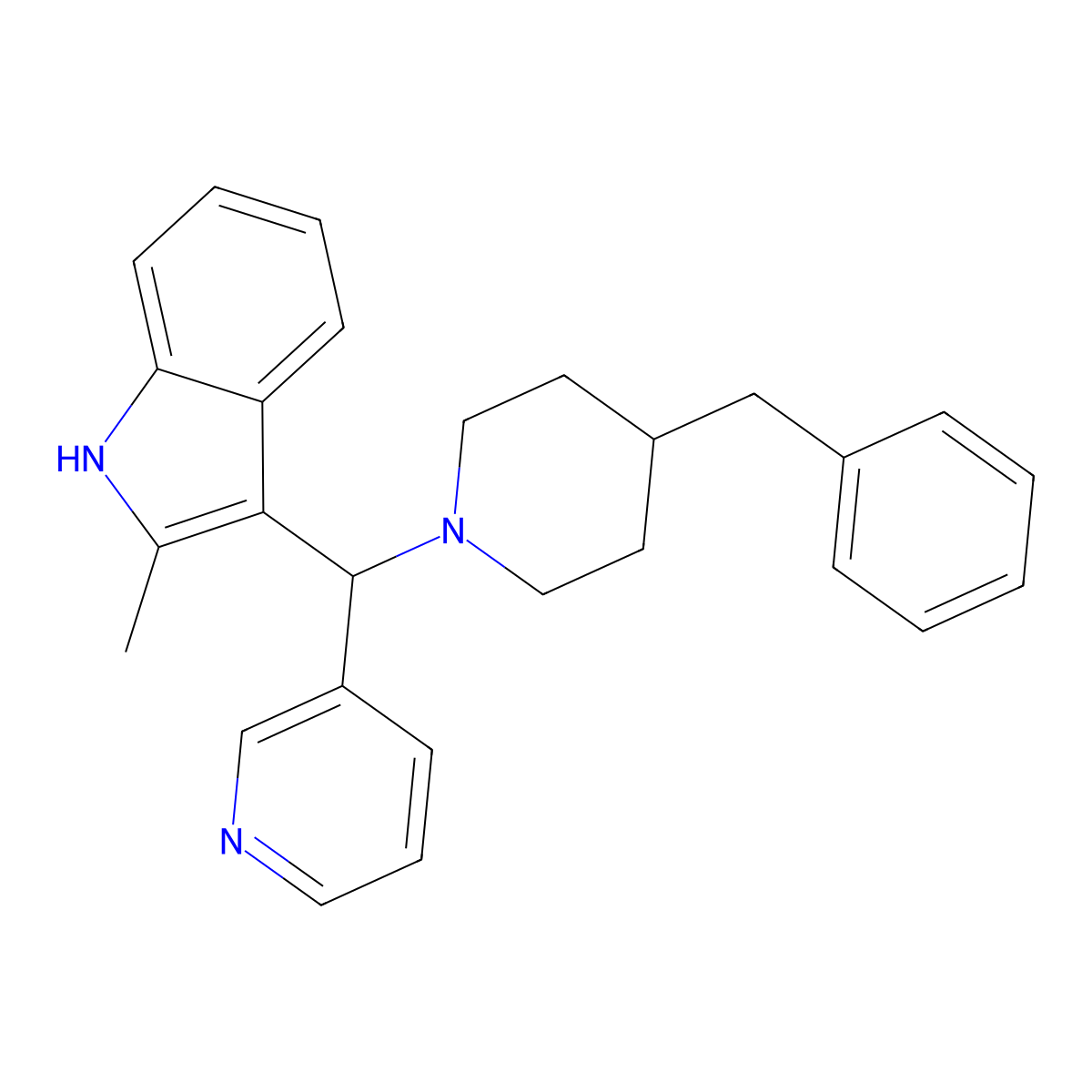 3-((4-benzylpiperidin-1-yl)(pyridin-3-yl)methyl)-2-methyl-1H-indole molecular structure, CAS 514186-28-8