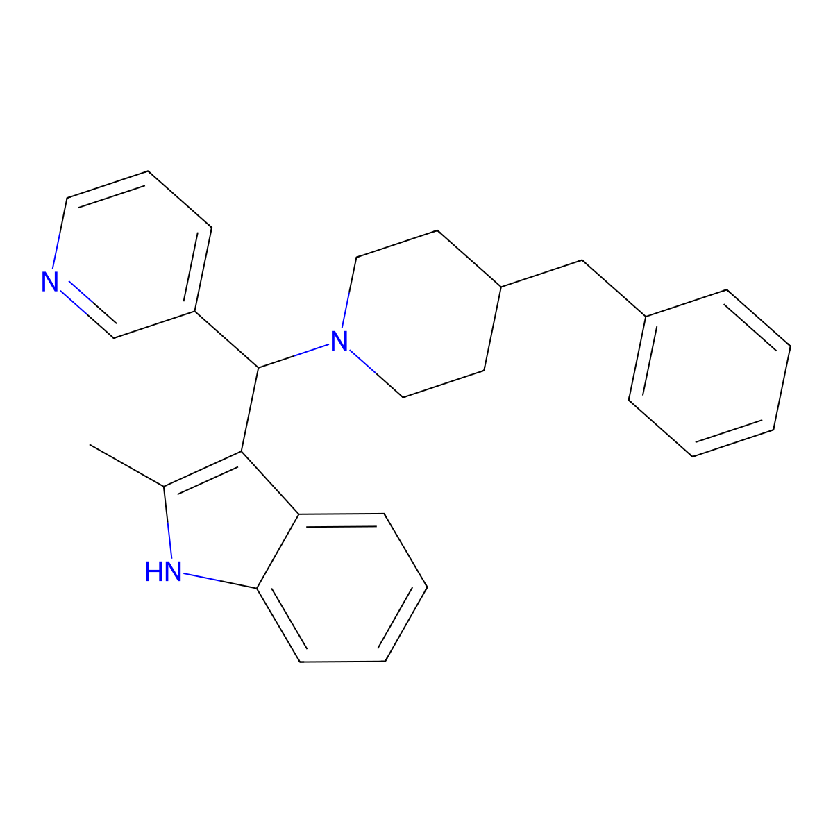 3-((4-benzylpiperidin-1-yl)(pyridin-3-yl)methyl)-2-methyl-1H-indole molecular structure, CAS 514186-28-8