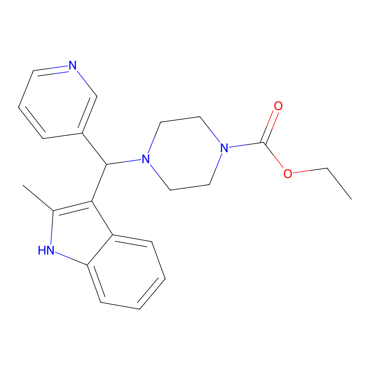 ethyl 4-[(2-methyl-1H-indol-3-yl)(pyridin-3-yl)methyl]piperazine-1-carboxylate molecular structure, CAS 514186-34-6