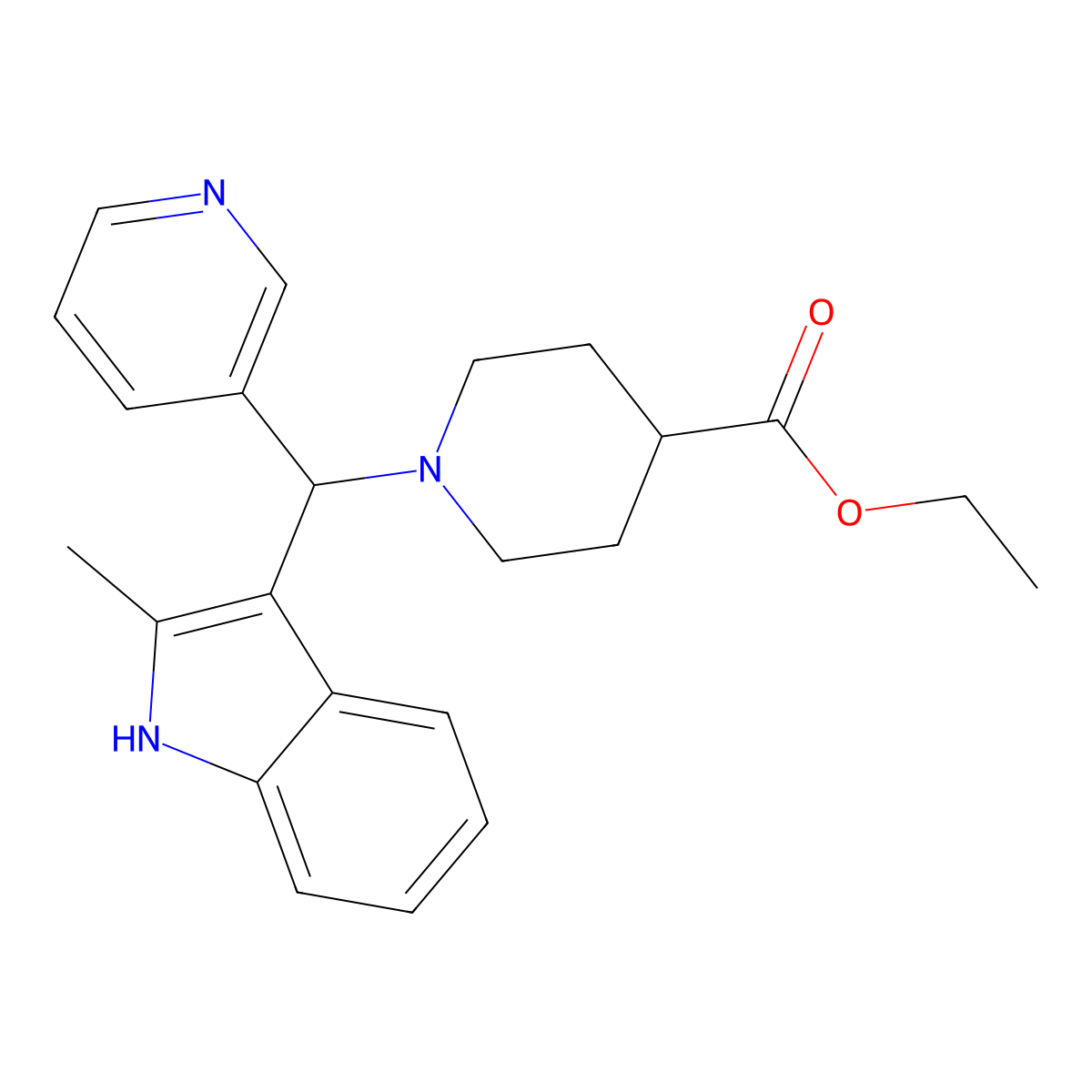 ethyl 1-[(2-methyl-1H-indol-3-yl)(pyridin-3-yl)methyl]piperidine-4-carboxylate molecular structure, CAS 514186-35-7