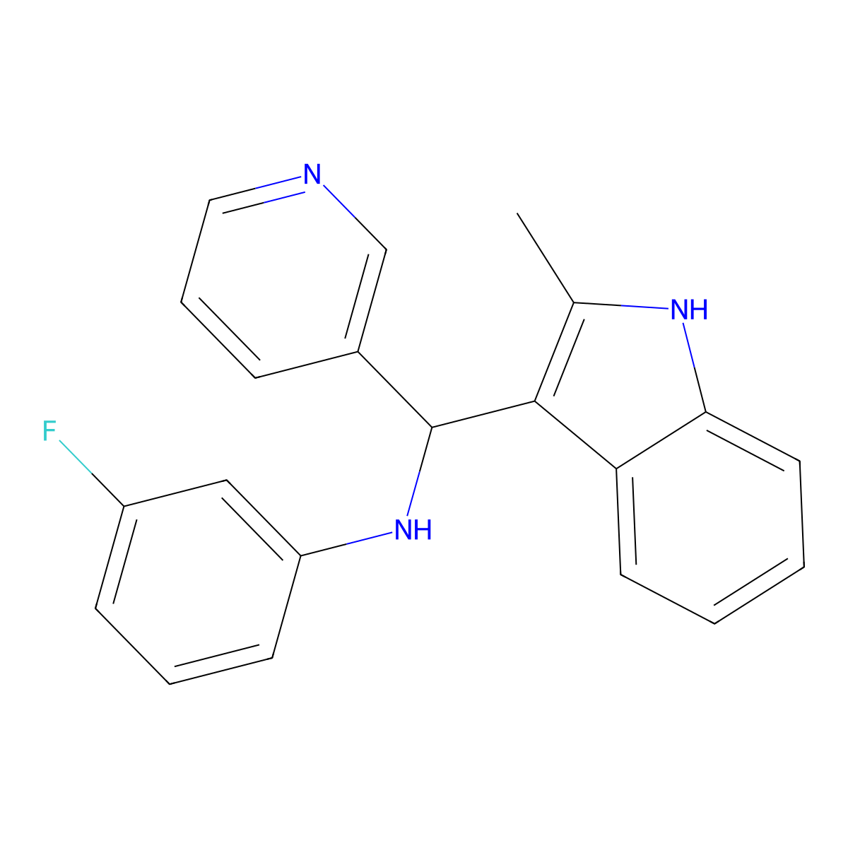 3-fluoro-N-((2-methyl-1H-indol-3-yl)(pyridin-3-yl)methyl)aniline molecular structure, CAS 514186-40-4