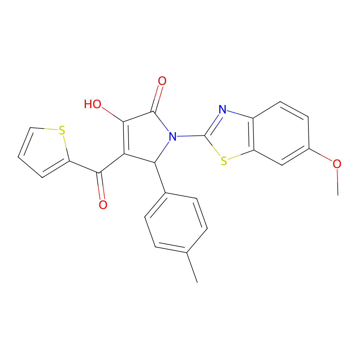 (4E)-4-[hydroxy(thiophen-2-yl)methylidene]-1-(6-methoxy-1,3-benzothiazol-2-yl)-5-(4-methylphenyl)pyrrolidine-2,3-dione molecular structure, CAS 514187-57-6