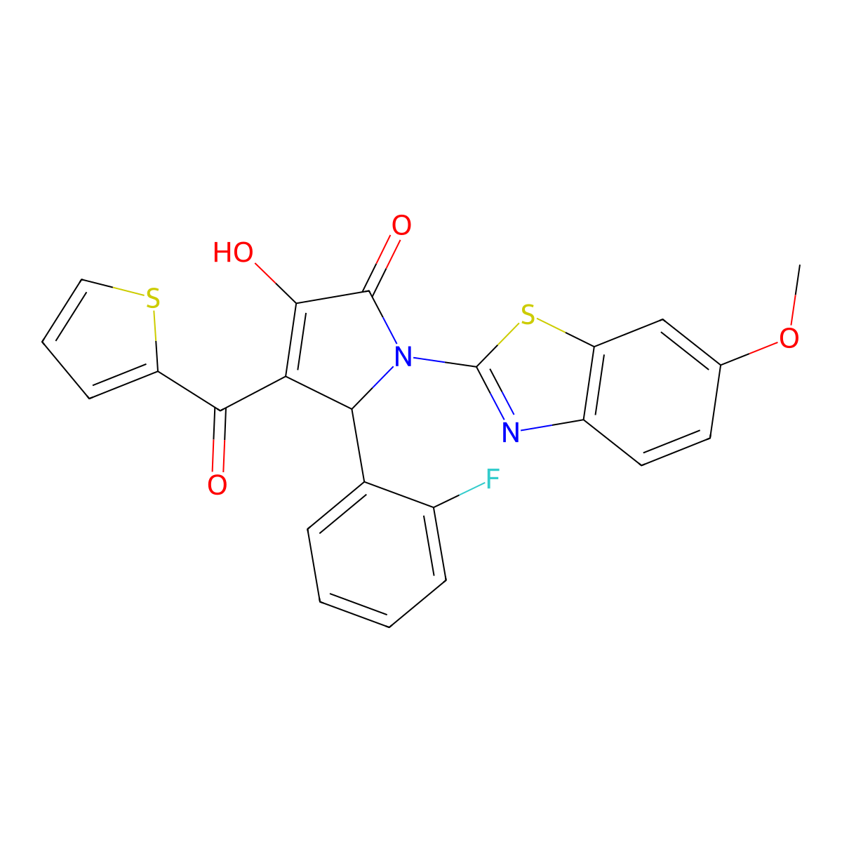(4E)-5-(2-fluorophenyl)-4-[hydroxy(thiophen-2-yl)methylidene]-1-(6-methoxy-1,3-benzothiazol-2-yl)pyrrolidine-2,3-dione molecular structure, CAS 514187-60-1