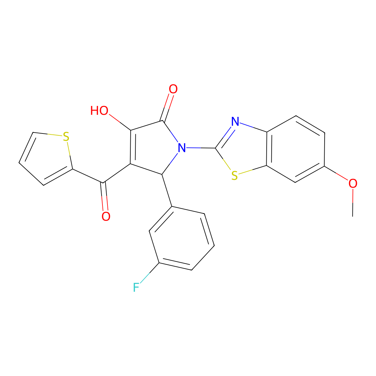 (4E)-5-(3-fluorophenyl)-4-[hydroxy(thiophen-2-yl)methylidene]-1-(6-methoxy-1,3-benzothiazol-2-yl)pyrrolidine-2,3-dione molecular structure, CAS 514187-61-2