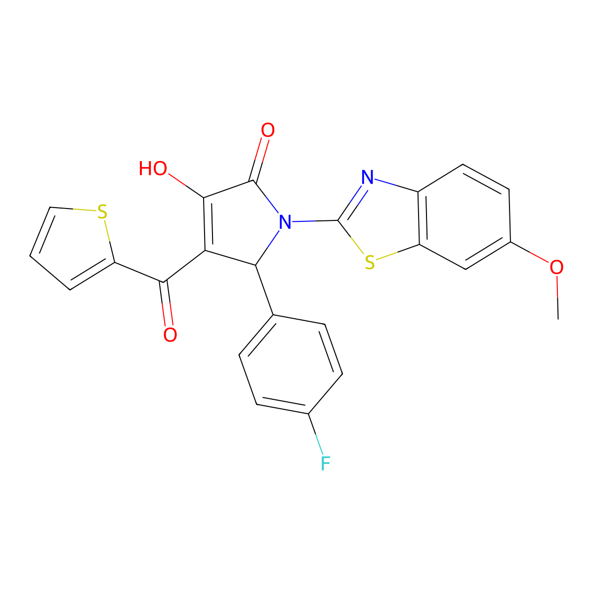 (4E)-5-(4-fluorophenyl)-4-[hydroxy(thiophen-2-yl)methylidene]-1-(6-methoxy-1,3-benzothiazol-2-yl)pyrrolidine-2,3-dione molecular structure, CAS 514187-62-3