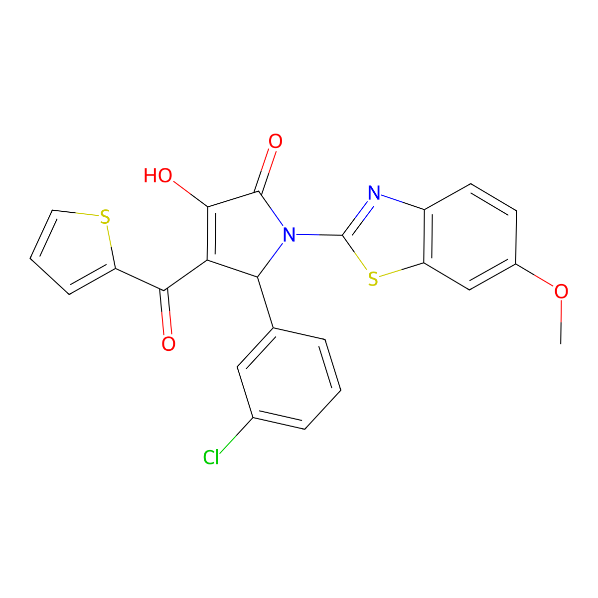 (4E)-5-(3-chlorophenyl)-4-[hydroxy(thiophen-2-yl)methylidene]-1-(6-methoxy-1,3-benzothiazol-2-yl)pyrrolidine-2,3-dione molecular structure, CAS 514187-63-4