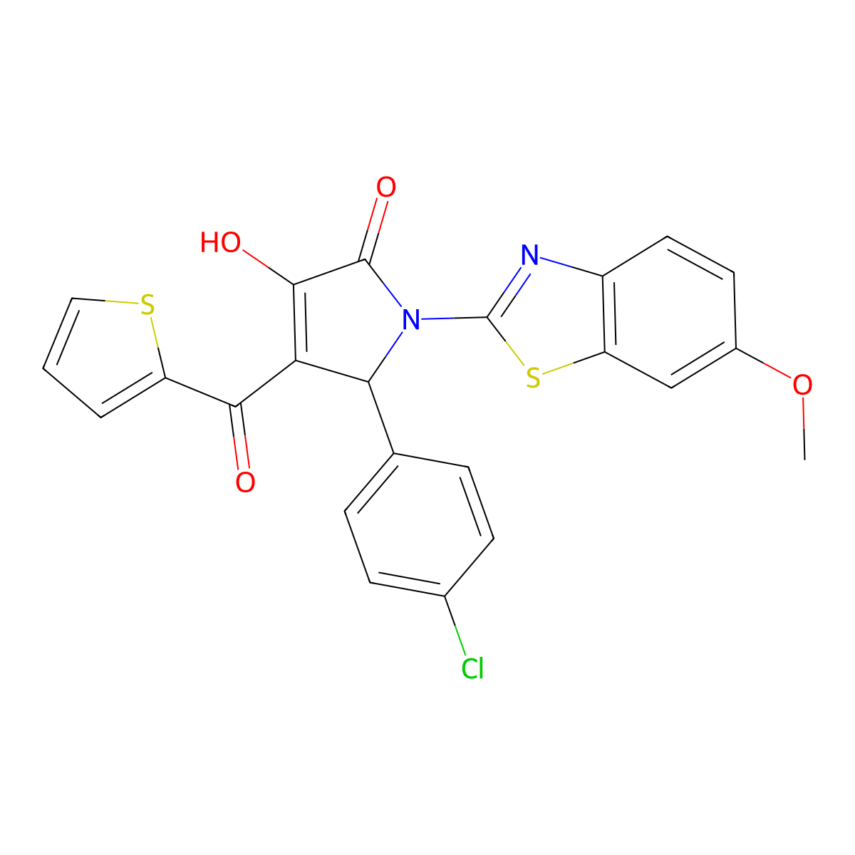 (4E)-5-(4-chlorophenyl)-4-[hydroxy(thiophen-2-yl)methylidene]-1-(6-methoxy-1,3-benzothiazol-2-yl)pyrrolidine-2,3-dione molecular structure, CAS 514187-64-5
