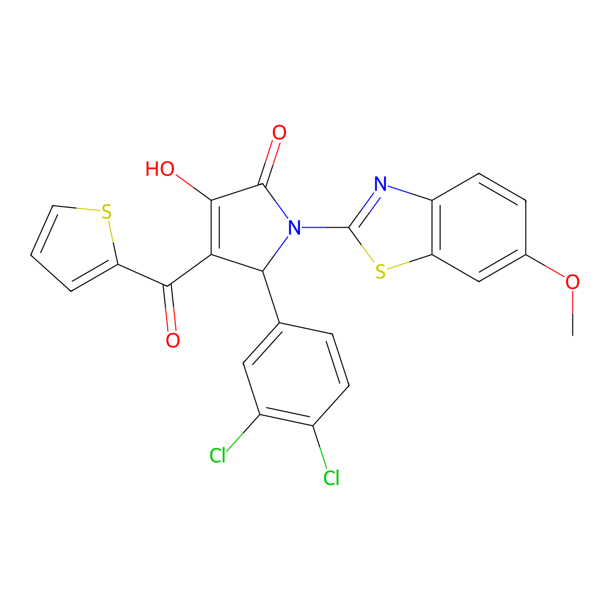(4E)-5-(3,4-dichlorophenyl)-4-[hydroxy(thiophen-2-yl)methylidene]-1-(6-methoxy-1,3-benzothiazol-2-yl)pyrrolidine-2,3-dione molecular structure, CAS 514187-65-6