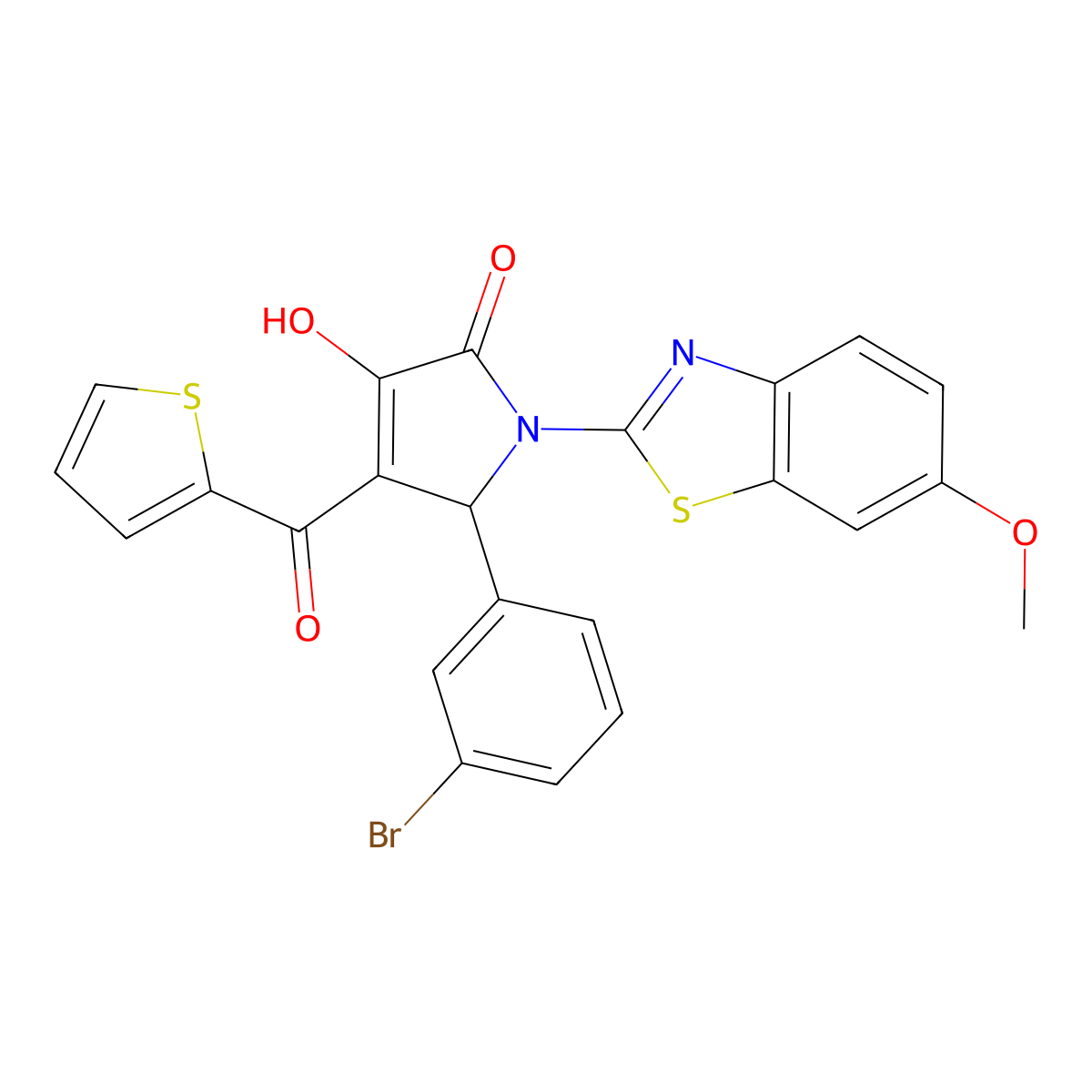 (4E)-5-(3-bromophenyl)-4-[hydroxy(thiophen-2-yl)methylidene]-1-(6-methoxy-1,3-benzothiazol-2-yl)pyrrolidine-2,3-dione molecular structure, CAS 514187-66-7