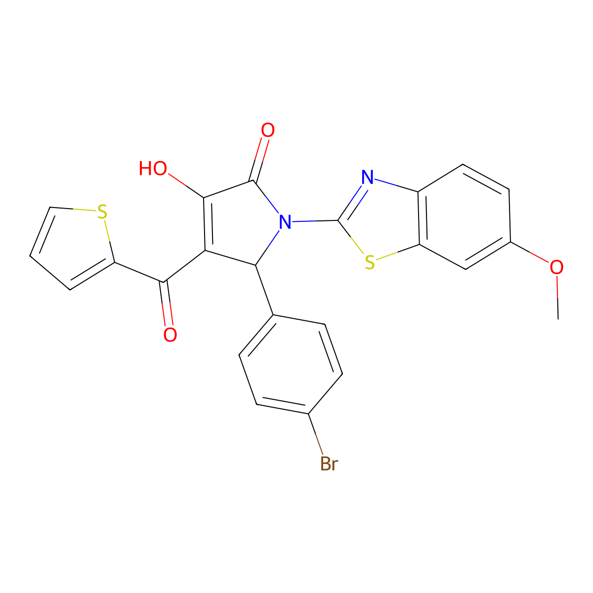 (4E)-5-(4-bromophenyl)-4-[hydroxy(thiophen-2-yl)methylidene]-1-(6-methoxy-1,3-benzothiazol-2-yl)pyrrolidine-2,3-dione molecular structure, CAS 514187-67-8