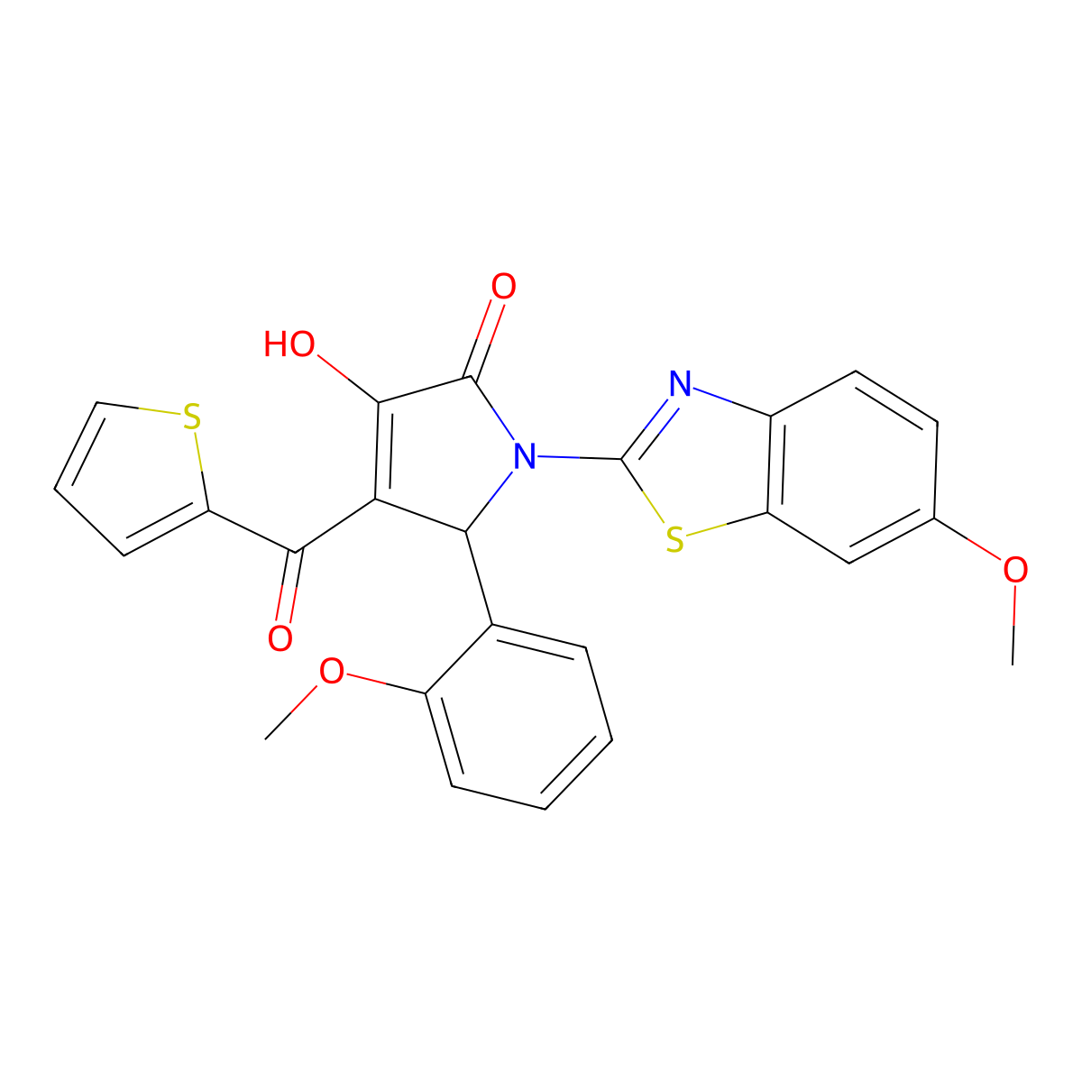 (4E)-4-[hydroxy(thiophen-2-yl)methylidene]-1-(6-methoxy-1,3-benzothiazol-2-yl)-5-(2-methoxyphenyl)pyrrolidine-2,3-dione molecular structure, CAS 514187-70-3