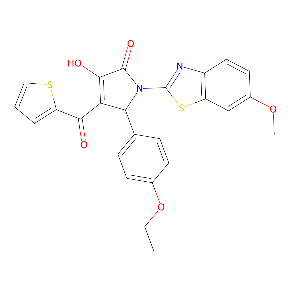 (4E)-5-(4-ethoxyphenyl)-4-[hydroxy(thiophen-2-yl)methylidene]-1-(6-methoxy-1,3-benzothiazol-2-yl)pyrrolidine-2,3-dione molecular structure, CAS 514187-73-6