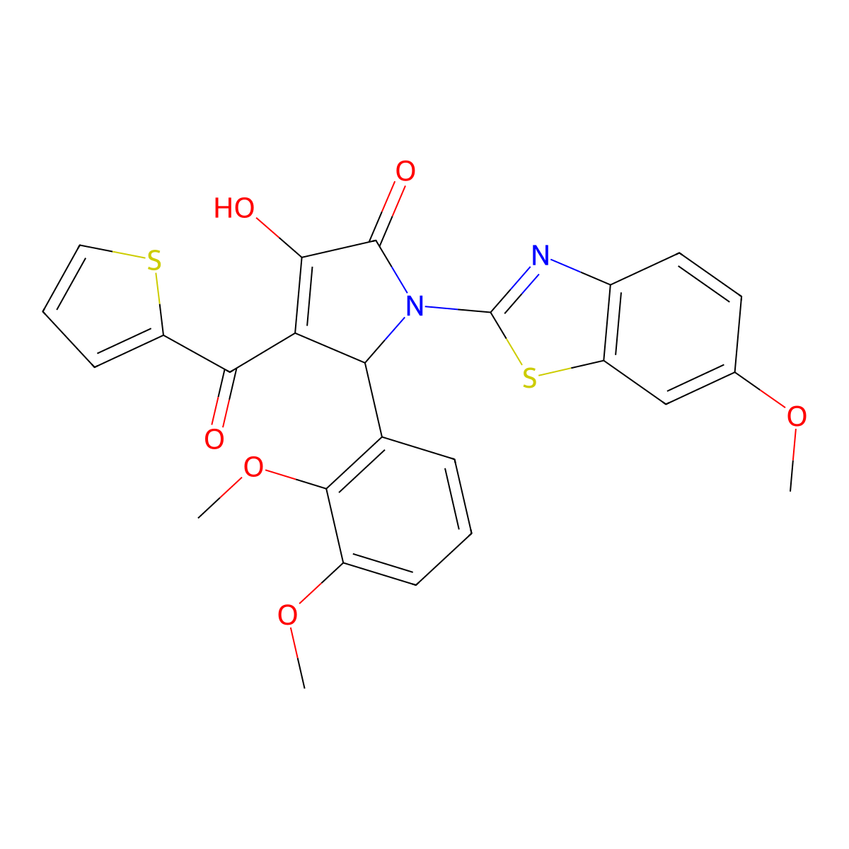 (4E)-5-(2,3-dimethoxyphenyl)-4-[hydroxy(thiophen-2-yl)methylidene]-1-(6-methoxy-1,3-benzothiazol-2-yl)pyrrolidine-2,3-dione molecular structure, CAS 514187-74-7