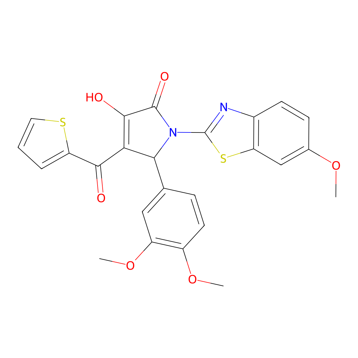(4E)-5-(3,4-dimethoxyphenyl)-4-[hydroxy(thiophen-2-yl)methylidene]-1-(6-methoxy-1,3-benzothiazol-2-yl)pyrrolidine-2,3-dione molecular structure, CAS 514187-75-8