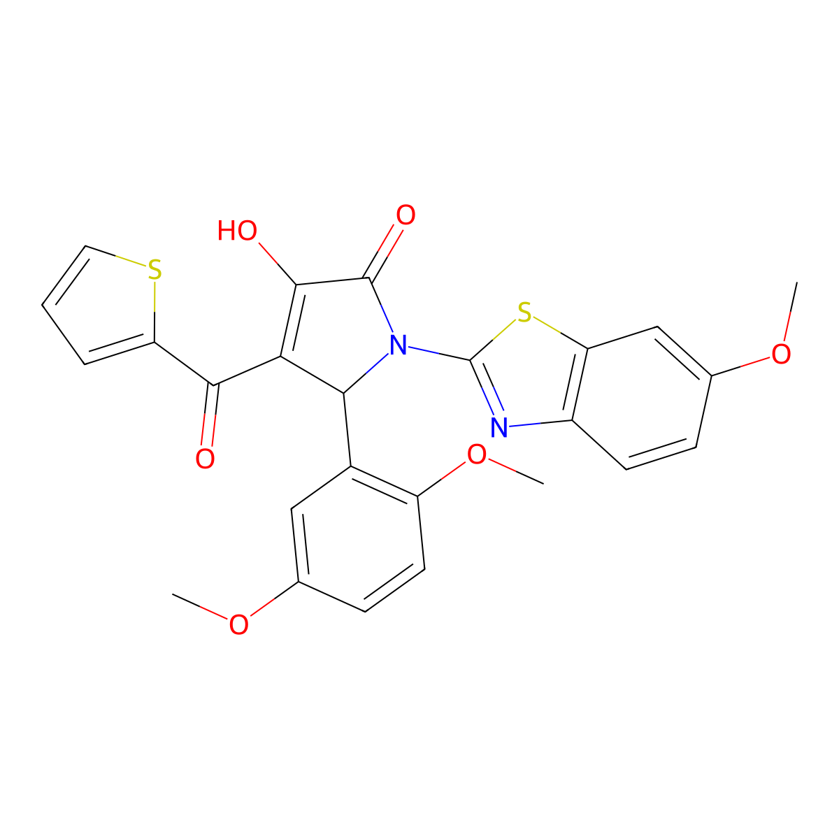(4E)-5-(2,5-dimethoxyphenyl)-4-[hydroxy(thiophen-2-yl)methylidene]-1-(6-methoxy-1,3-benzothiazol-2-yl)pyrrolidine-2,3-dione molecular structure, CAS 514187-76-9