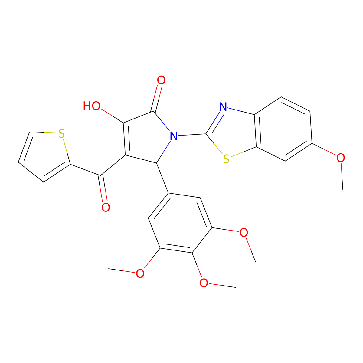 (4E)-4-[hydroxy(thiophen-2-yl)methylidene]-1-(6-methoxy-1,3-benzothiazol-2-yl)-5-(3,4,5-trimethoxyphenyl)pyrrolidine-2,3-dione molecular structure, CAS 514187-77-0