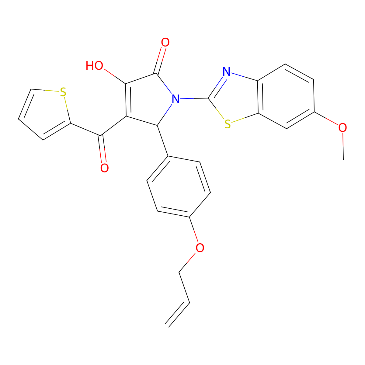 (4E)-4-[hydroxy(thiophen-2-yl)methylidene]-1-(6-methoxy-1,3-benzothiazol-2-yl)-5-[4-(prop-2-en-1-yloxy)phenyl]pyrrolidine-2,3-dione molecular structure, CAS 514187-78-1
