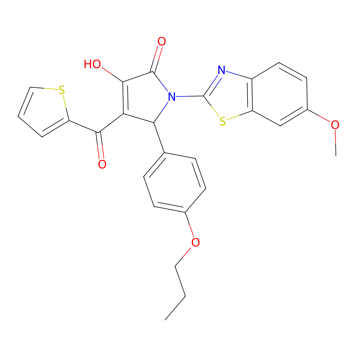 (4E)-4-[hydroxy(thiophen-2-yl)methylidene]-1-(6-methoxy-1,3-benzothiazol-2-yl)-5-(4-propoxyphenyl)pyrrolidine-2,3-dione molecular structure, CAS 514187-79-2