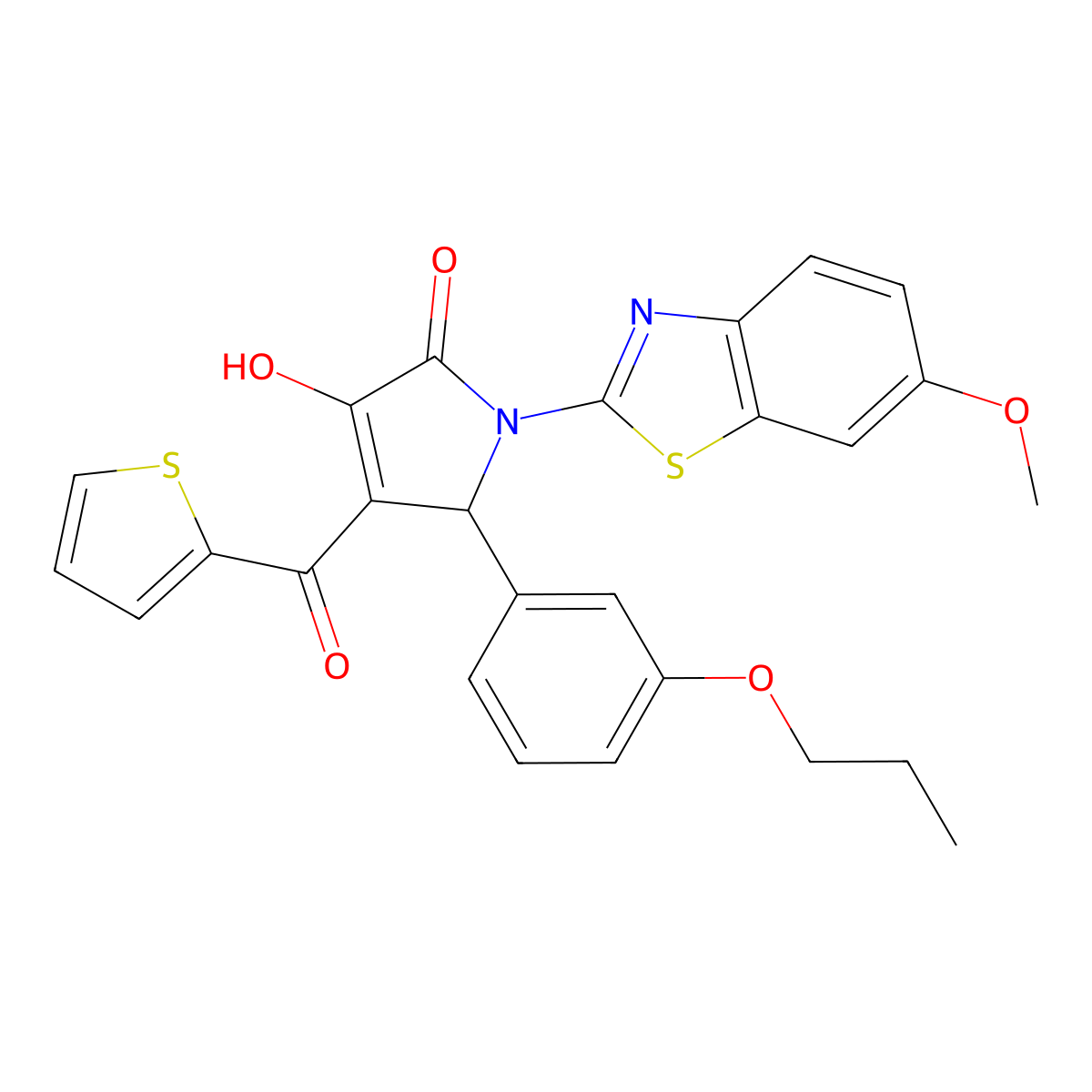 (4E)-4-[hydroxy(thiophen-2-yl)methylidene]-1-(6-methoxy-1,3-benzothiazol-2-yl)-5-(3-propoxyphenyl)pyrrolidine-2,3-dione molecular structure, CAS 514187-80-5