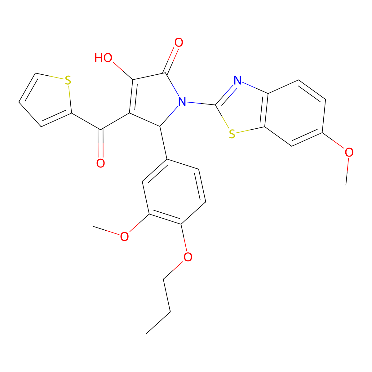 (4E)-4-[hydroxy(thiophen-2-yl)methylidene]-1-(6-methoxy-1,3-benzothiazol-2-yl)-5-(3-methoxy-4-propoxyphenyl)pyrrolidine-2,3-dione molecular structure, CAS 514187-81-6