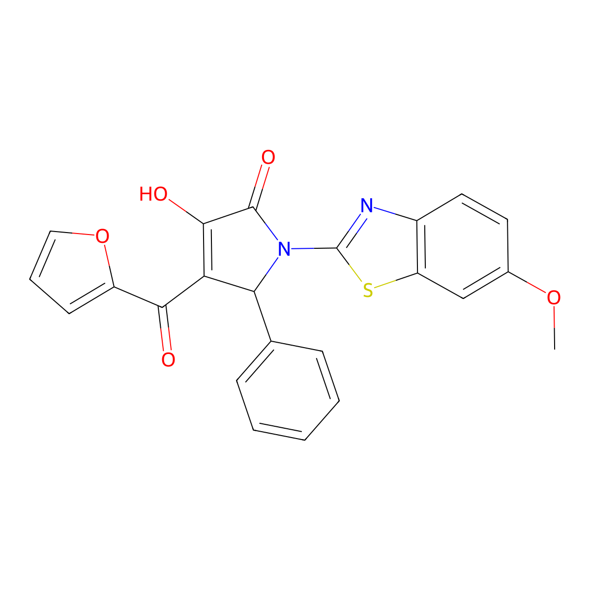 (4E)-4-[furan-2-yl(hydroxy)methylidene]-1-(6-methoxy-1,3-benzothiazol-2-yl)-5-phenylpyrrolidine-2,3-dione molecular structure, CAS 514187-82-7