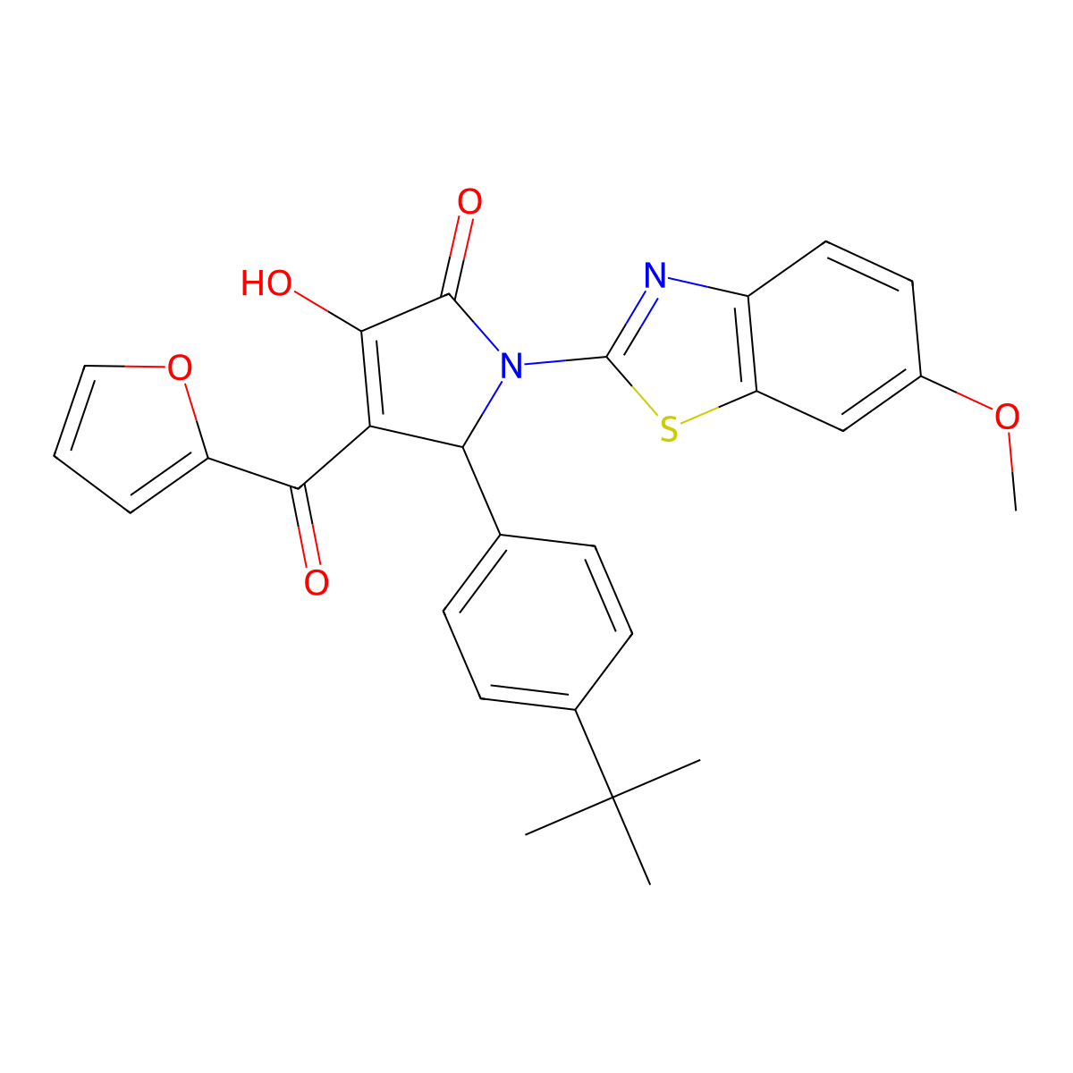 (4E)-5-(4-tert-butylphenyl)-4-[furan-2-yl(hydroxy)methylidene]-1-(6-methoxy-1,3-benzothiazol-2-yl)pyrrolidine-2,3-dione molecular structure, CAS 514187-85-0