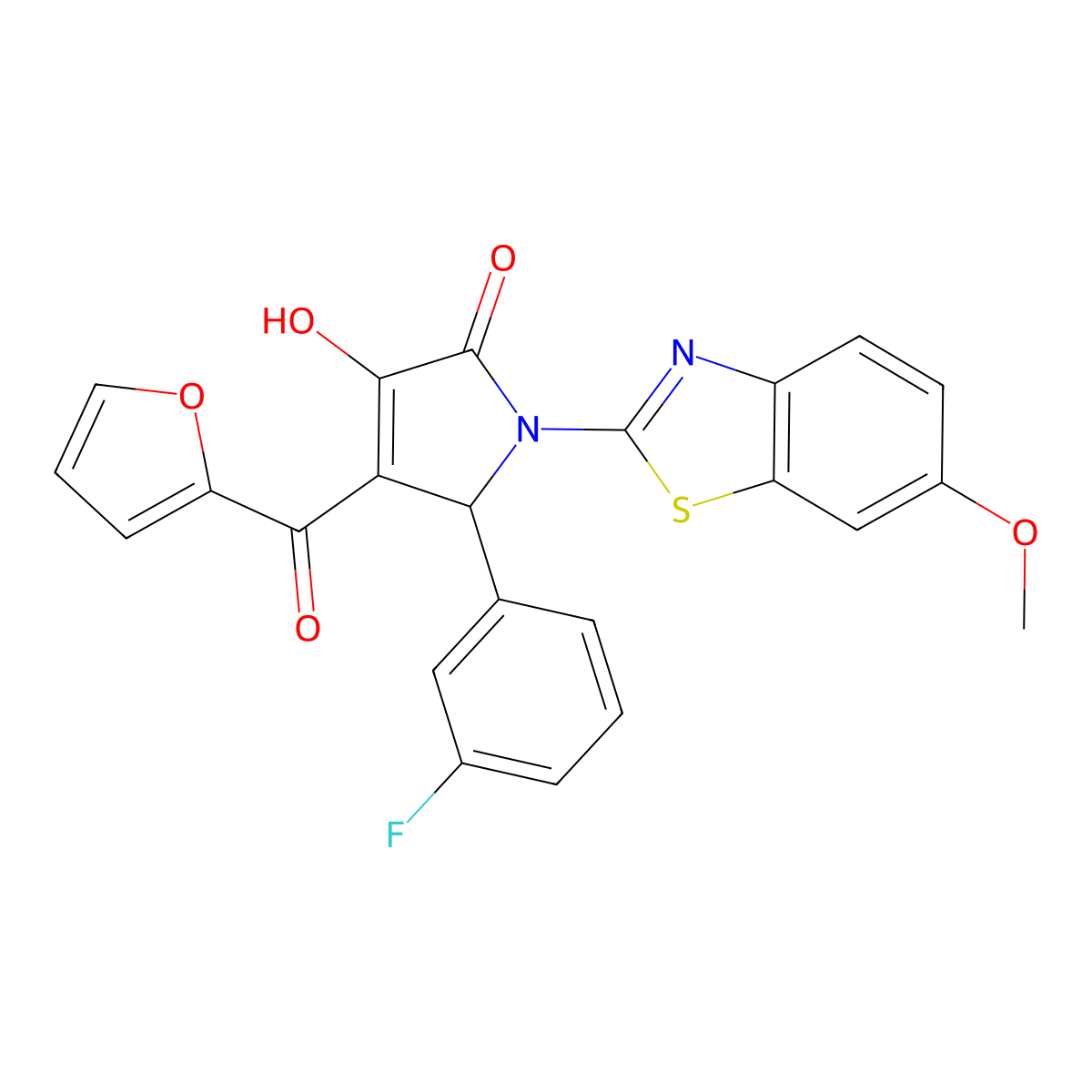 5-(3-Fluorophenyl)-4-(2-furylcarbonyl)-3-hydroxy-1-(6-methoxybenzothiazol-2-yl)-3-pyrrolin-2-one molecular structure, CAS 514187-87-2