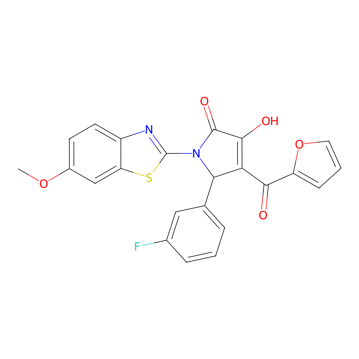 5-(3-Fluorophenyl)-4-(2-furylcarbonyl)-3-hydroxy-1-(6-methoxybenzothiazol-2-yl)-3-pyrrolin-2-one molecular structure, CAS 514187-87-2