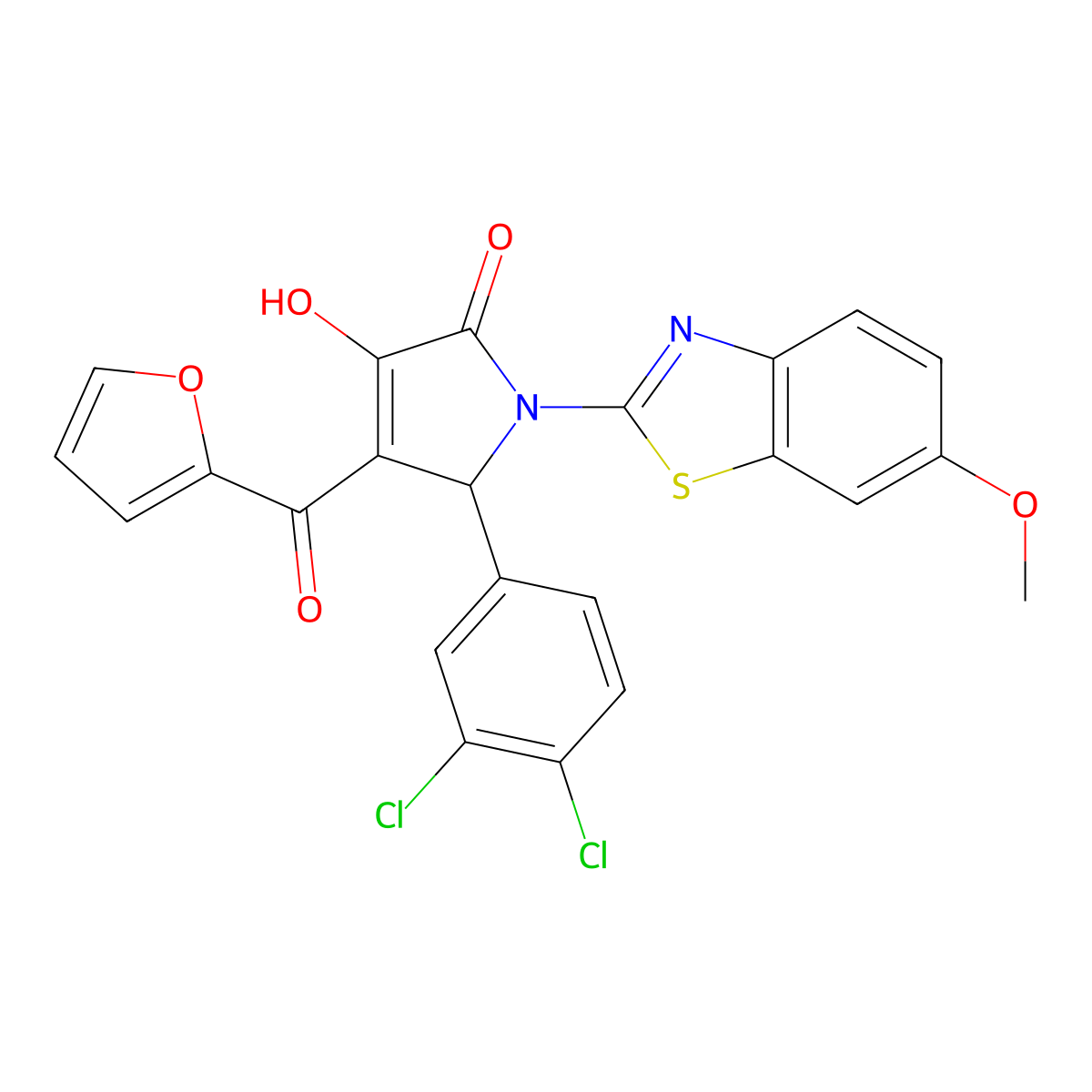 (4E)-5-(3,4-dichlorophenyl)-4-[furan-2-yl(hydroxy)methylidene]-1-(6-methoxy-1,3-benzothiazol-2-yl)pyrrolidine-2,3-dione molecular structure, CAS 514187-91-8
