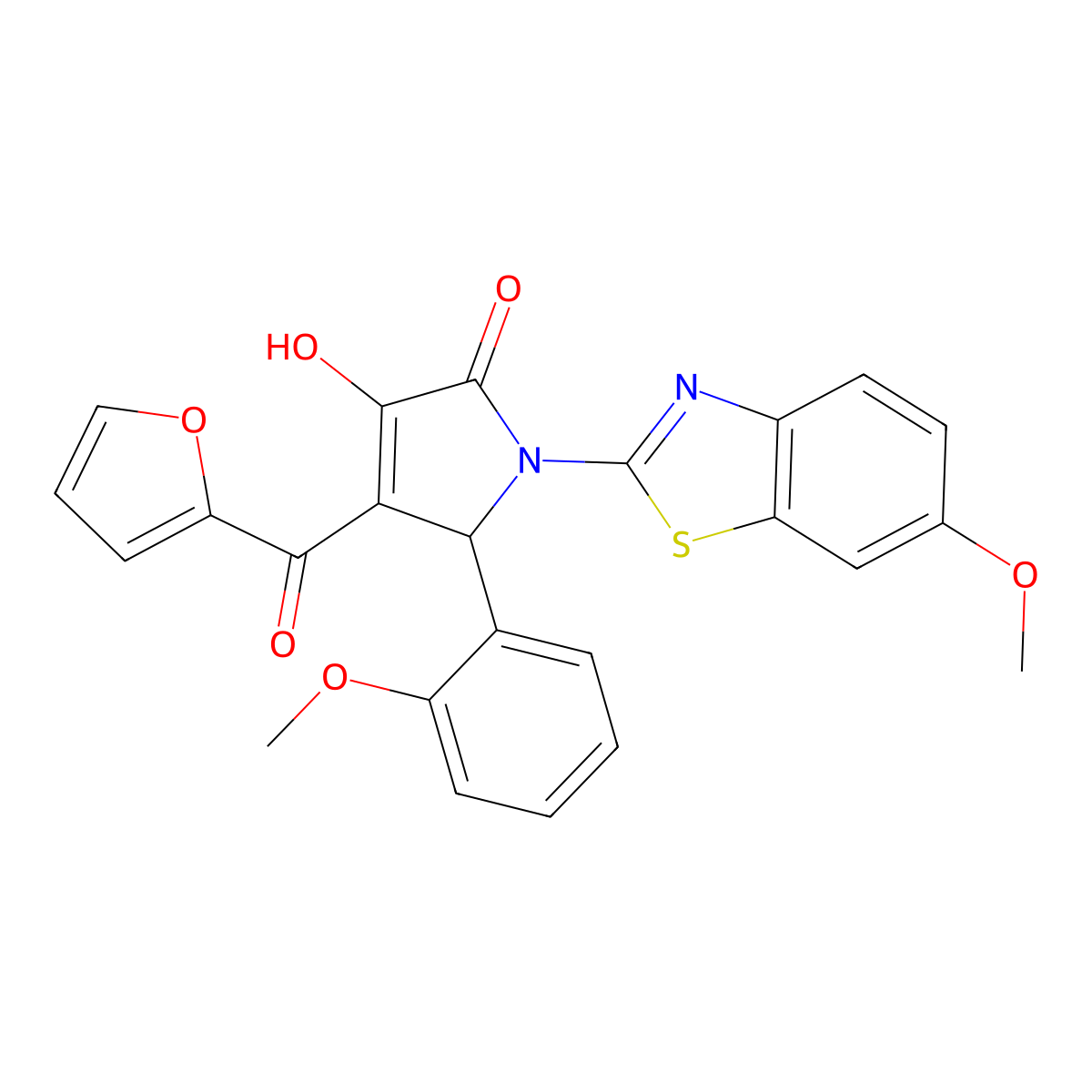 (4E)-4-[furan-2-yl(hydroxy)methylidene]-1-(6-methoxy-1,3-benzothiazol-2-yl)-5-(2-methoxyphenyl)pyrrolidine-2,3-dione molecular structure, CAS 514187-96-3