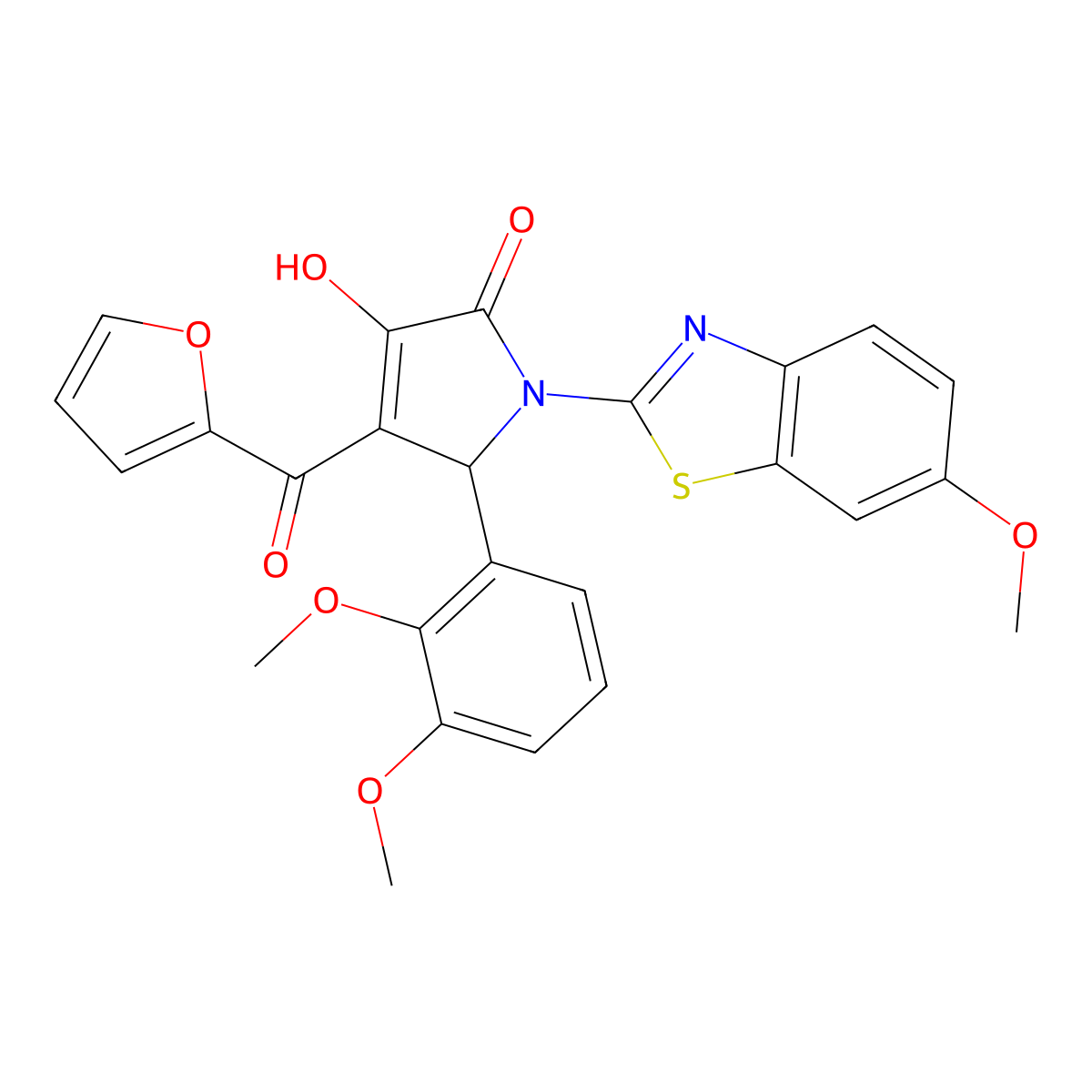 (4E)-5-(2,3-dimethoxyphenyl)-4-[furan-2-yl(hydroxy)methylidene]-1-(6-methoxy-1,3-benzothiazol-2-yl)pyrrolidine-2,3-dione molecular structure, CAS 514188-00-2