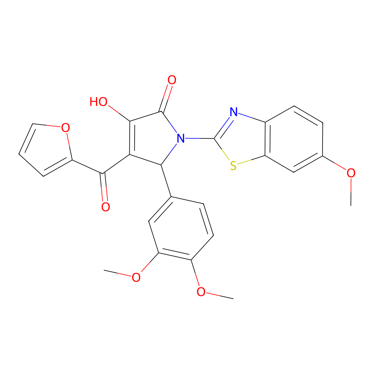 (4E)-5-(3,4-dimethoxyphenyl)-4-[furan-2-yl(hydroxy)methylidene]-1-(6-methoxy-1,3-benzothiazol-2-yl)pyrrolidine-2,3-dione molecular structure, CAS 514188-01-3