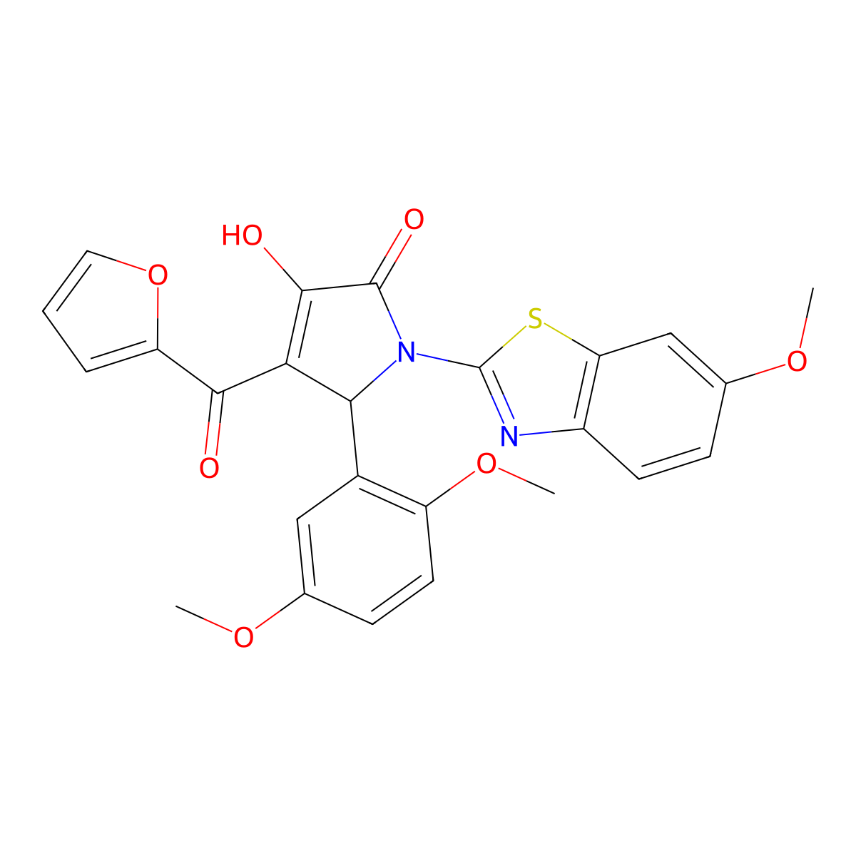 (4E)-5-(2,5-dimethoxyphenyl)-4-[furan-2-yl(hydroxy)methylidene]-1-(6-methoxy-1,3-benzothiazol-2-yl)pyrrolidine-2,3-dione molecular structure, CAS 514188-02-4
