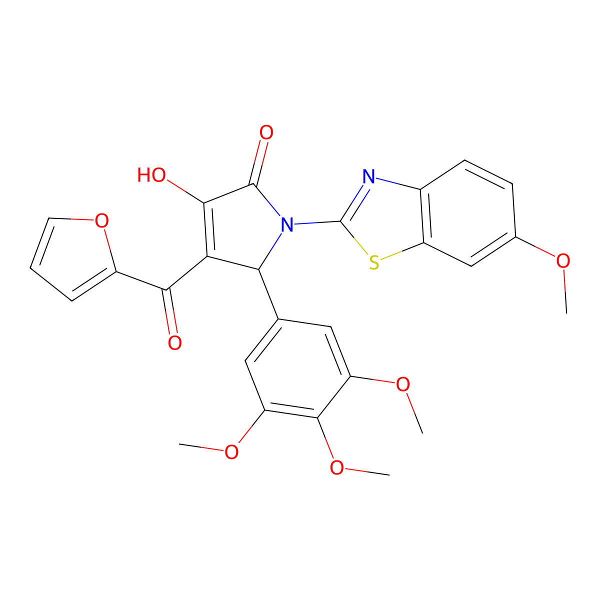 (4E)-4-[furan-2-yl(hydroxy)methylidene]-1-(6-methoxy-1,3-benzothiazol-2-yl)-5-(3,4,5-trimethoxyphenyl)pyrrolidine-2,3-dione molecular structure, CAS 514188-03-5
