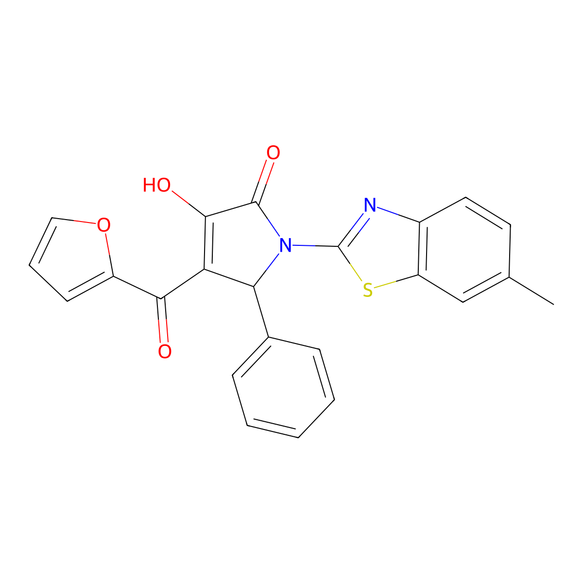 (4E)-4-[furan-2-yl(hydroxy)methylidene]-1-(6-methyl-1,3-benzothiazol-2-yl)-5-phenylpyrrolidine-2,3-dione molecular structure, CAS 514188-04-6