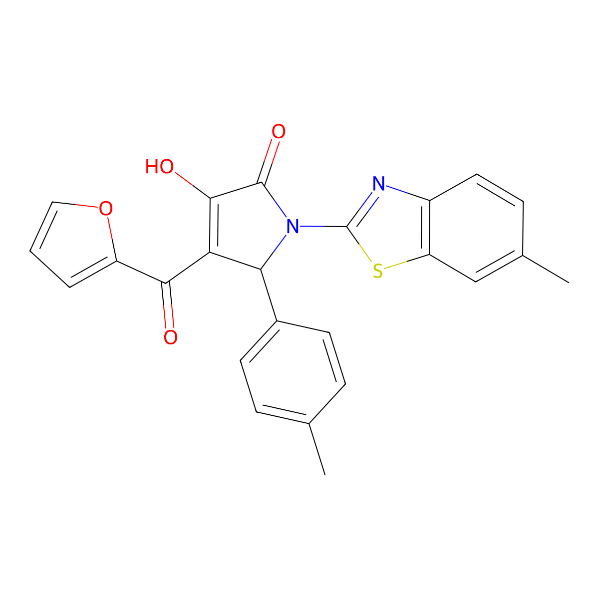 4-(2-Furylcarbonyl)-3-hydroxy-1-(6-methylbenzothiazol-2-yl)-5-(4-methylphenyl)-3-pyrrolin-2-one molecular structure, CAS 514188-05-7