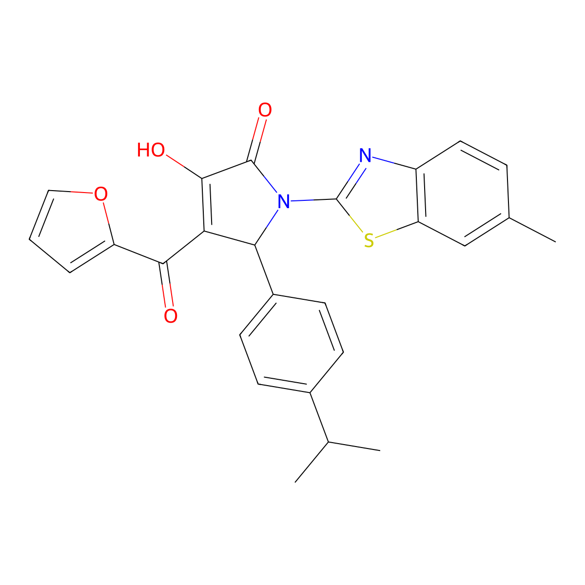 4-(2-Furylcarbonyl)-3-hydroxy-1-(6-methylbenzothiazol-2-yl)-5-[4-(methylethyl) phenyl]-3-pyrrolin-2-one molecular structure, CAS 514188-06-8