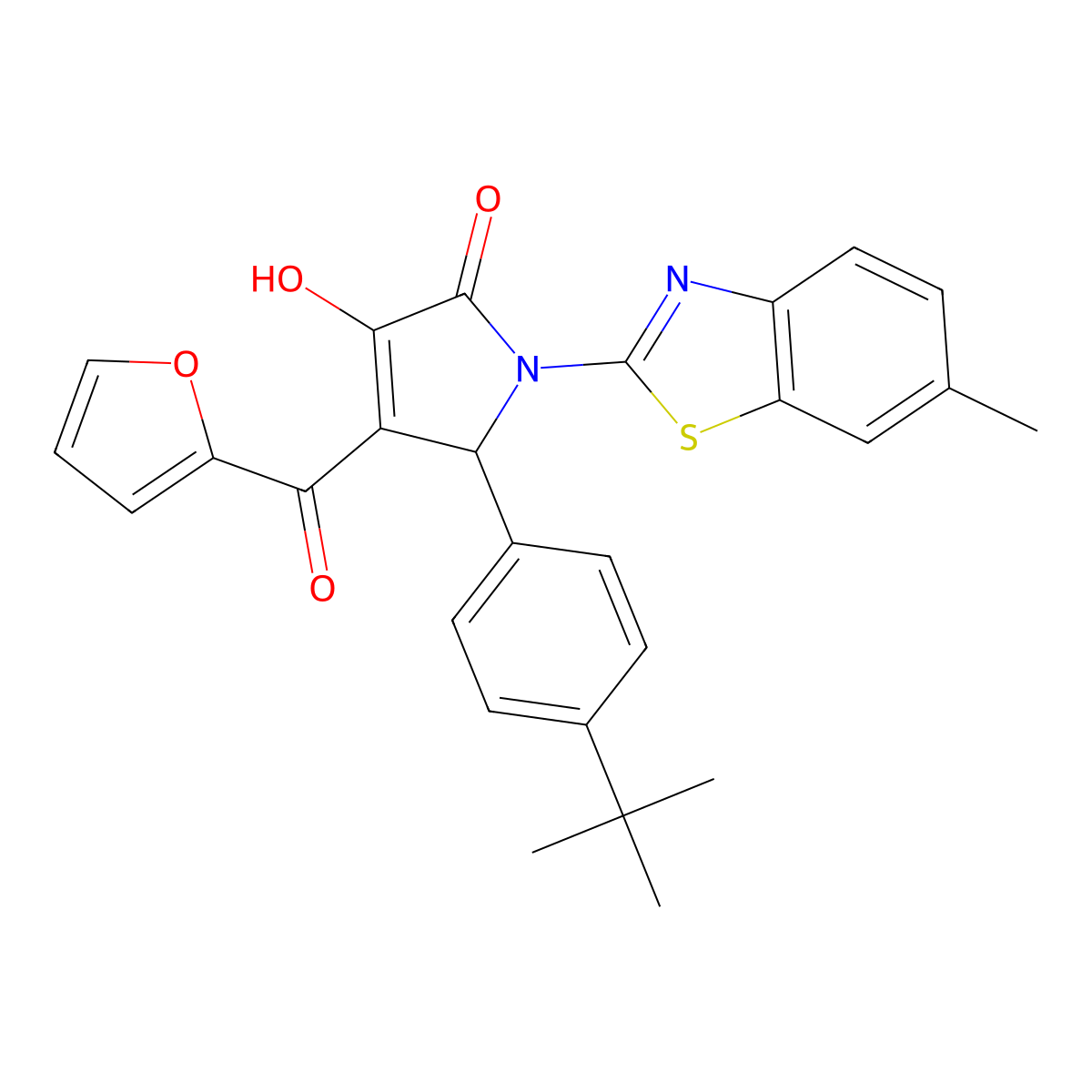 (4E)-5-(4-tert-butylphenyl)-4-[furan-2-yl(hydroxy)methylidene]-1-(6-methyl-1,3-benzothiazol-2-yl)pyrrolidine-2,3-dione molecular structure, CAS 514188-07-9