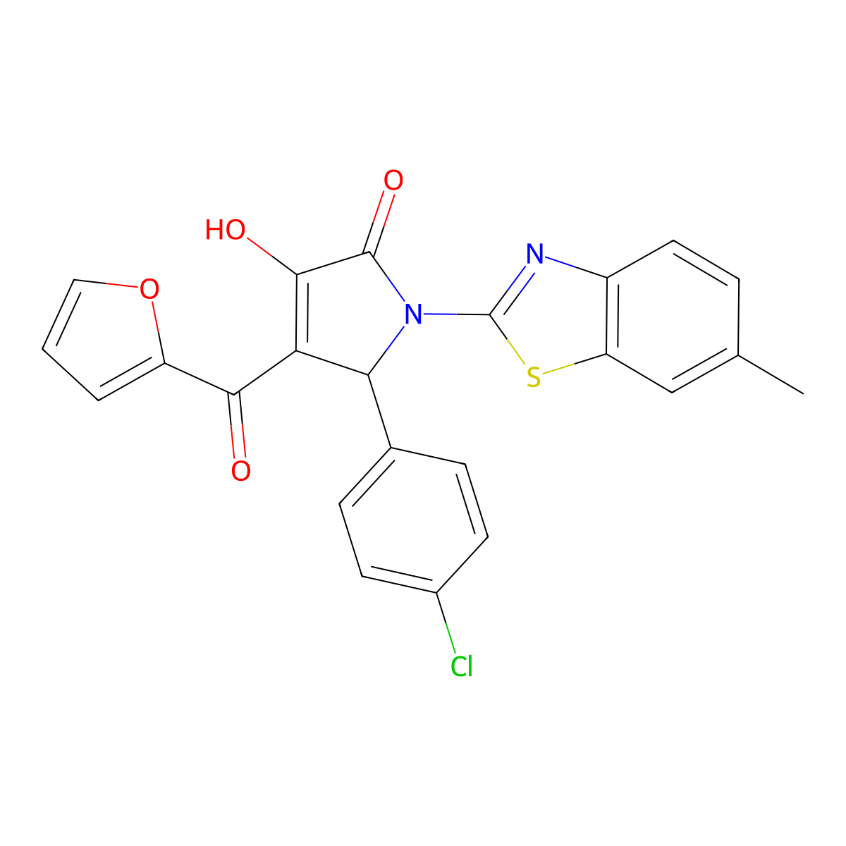 5-(4-Chlorophenyl)-4-(2-furylcarbonyl)-3-hydroxy-1-(6-methylbenzothiazol-2-yl)-3-pyrrolin-2-one molecular structure, CAS 514188-08-0